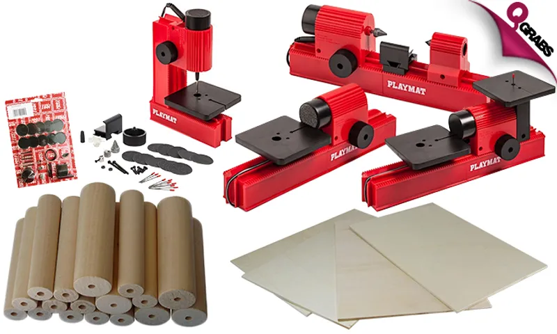 Playmat 4-in-1 Woodworking Machine with Accessories for Kids!